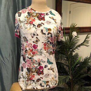 L'Agence Butterfly Graphic Top Stretch Tshirt Worn Once Siz Large